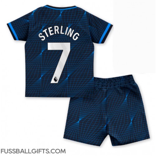 Chelsea Raheem Sterling #7 Fußballbekleidung Auswärtstrikot Kinder 2023-24 Kurzarm (+ kurze hosen)